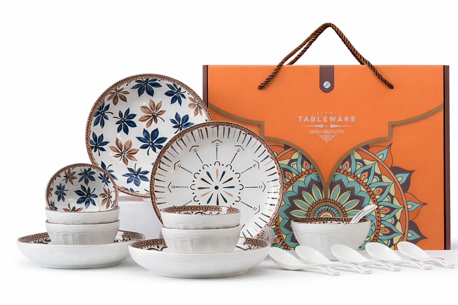 Maison Viore Paris Golden Fall Six Bowls With Six Spoons And Four Plates 16-pcs