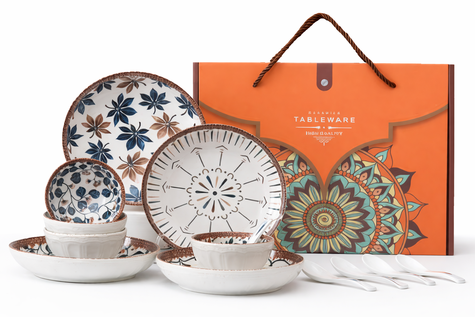 Maison Viore Paris Golden Fall Collection Four Bowls With Four Spoons And Four Plates 12-pcs