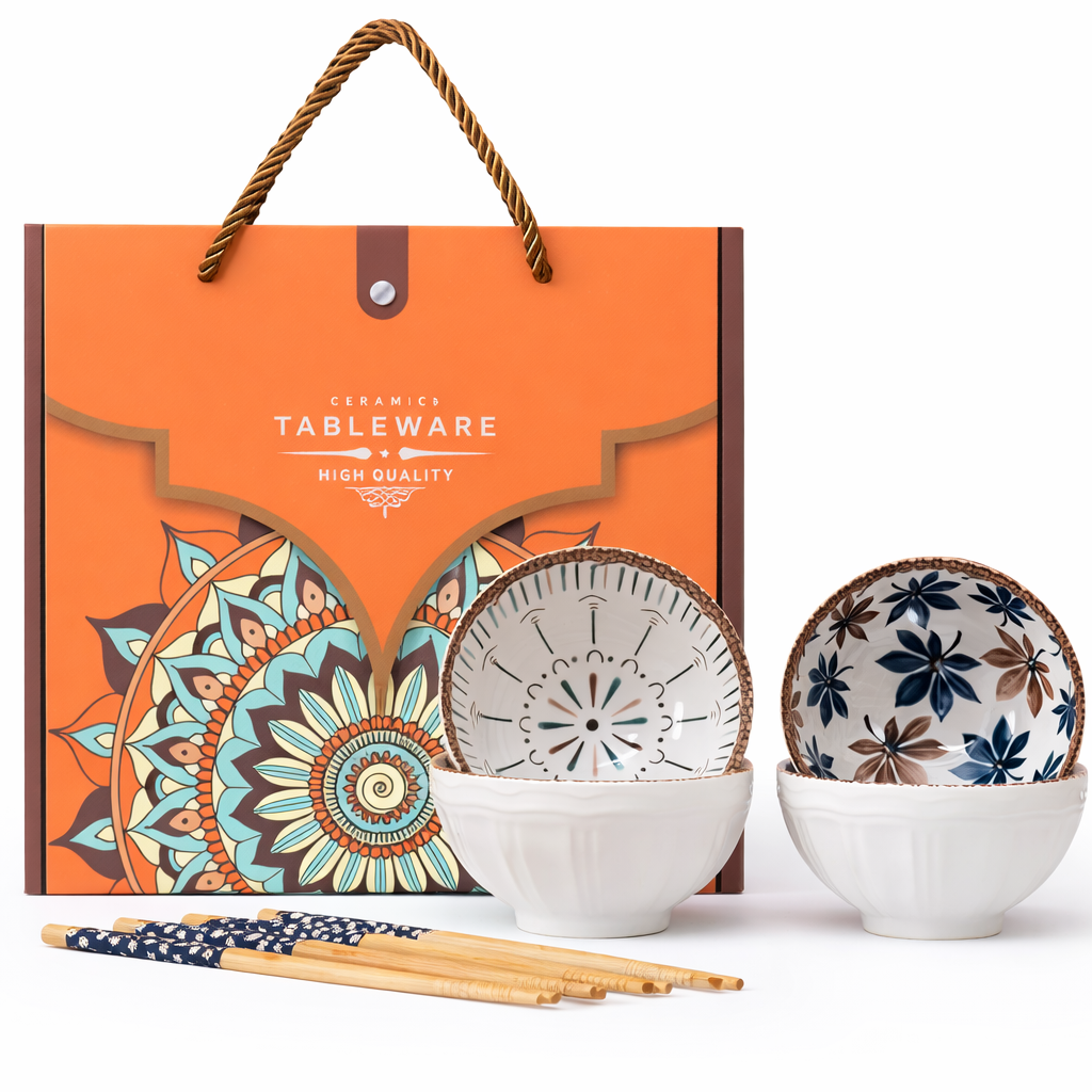 Maison Viore Paris Golden Fall Collection Four Bowls with Four Chopsticks