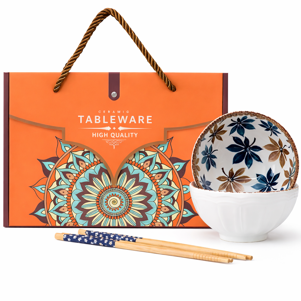 Maison Viore Paris Golden Fall Collection Two Bowls with Two Chopsticks Set