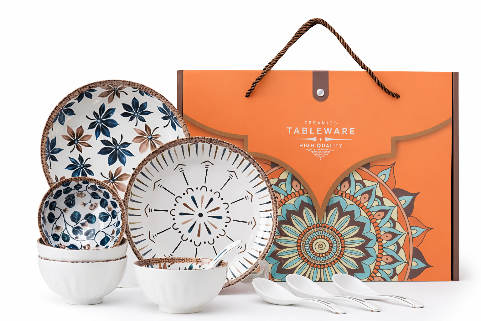 Maison Viore Paris Golden Fall Collection Four Bowls With Four Spoons And Two Plates 10-pcs