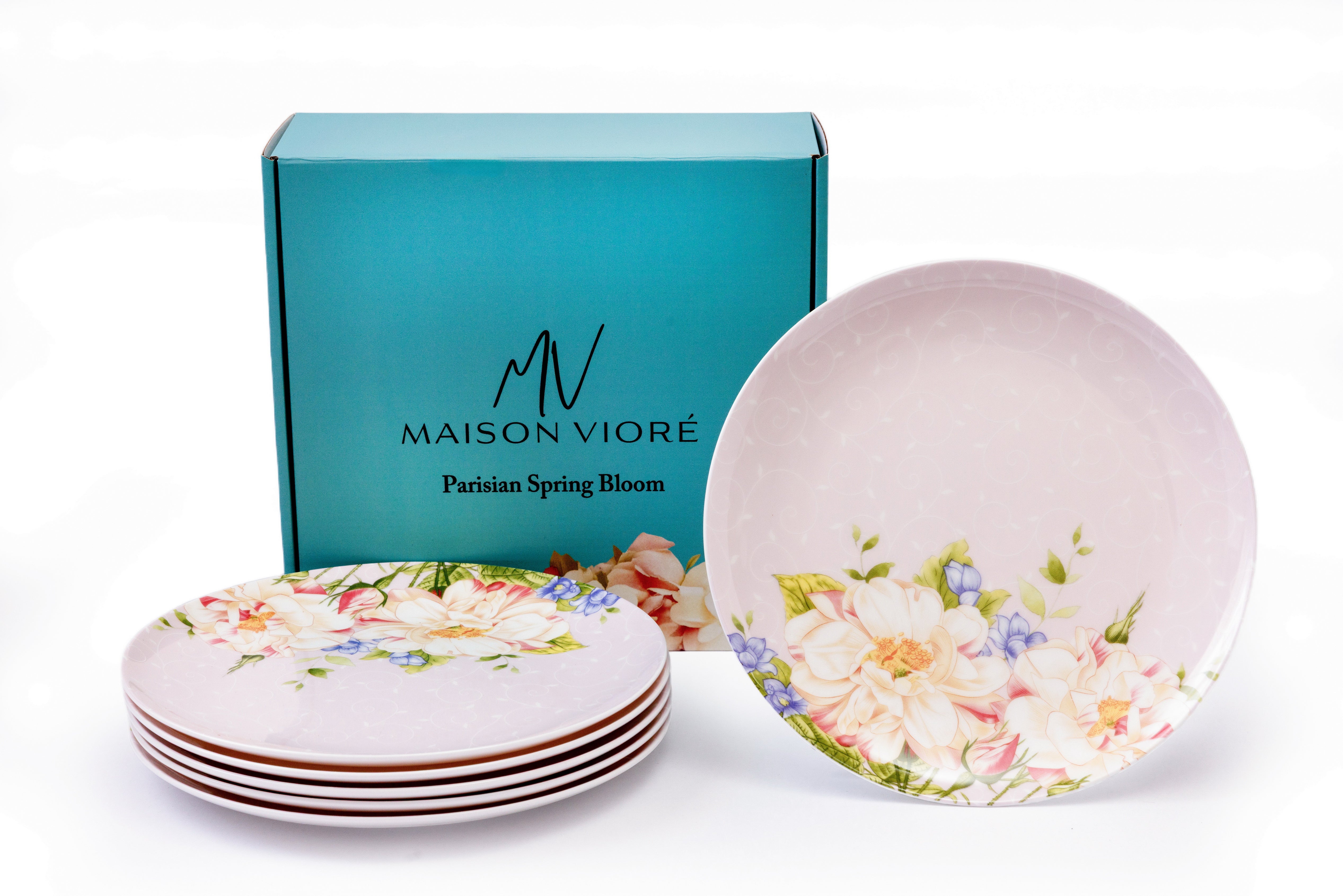 Maison Viore Parisian Spring Bloom 10" Dinner Plates Set of 6 Pink