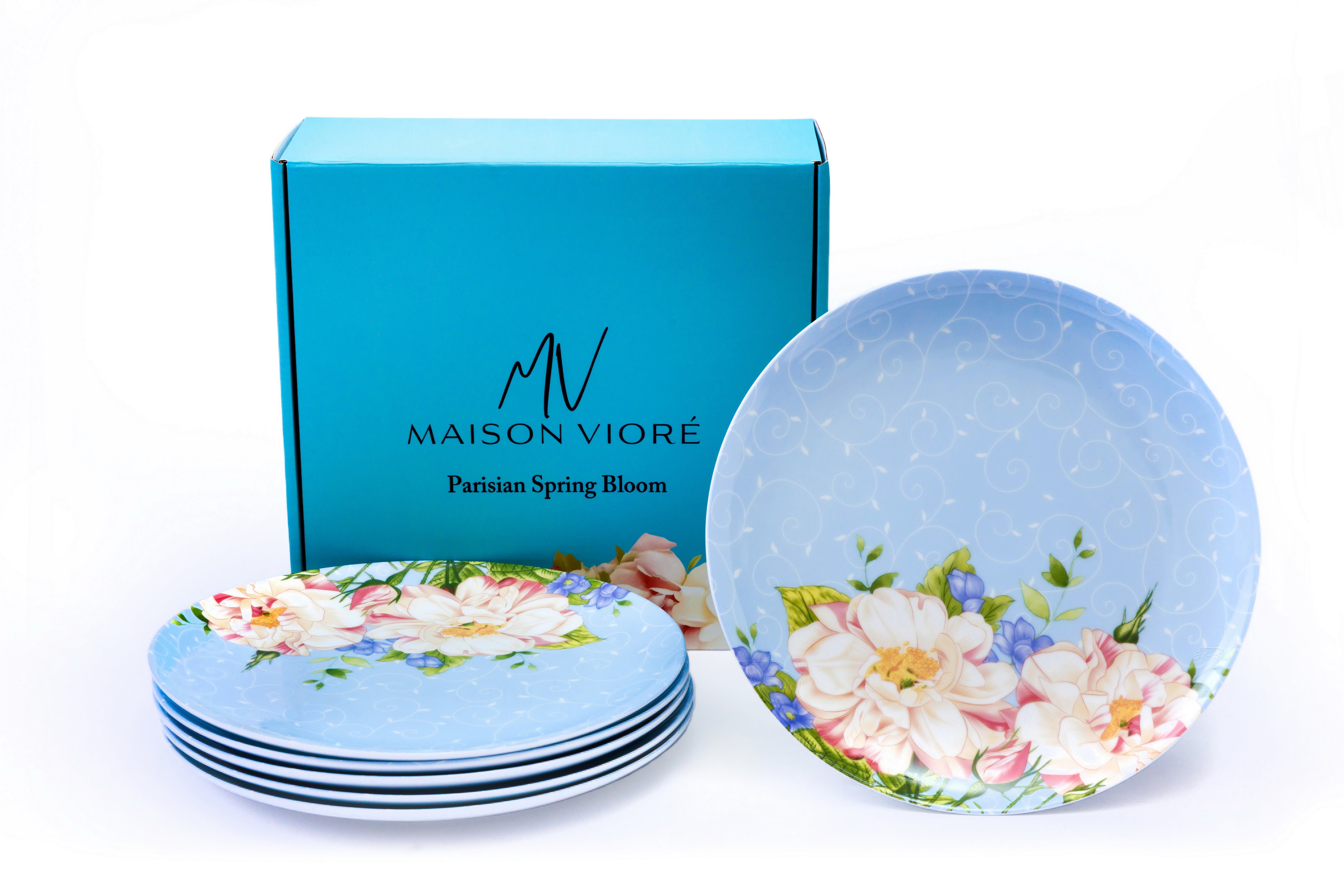 Maison Viore Parisian Spring Bloom 10" Dinner Plates Set of 6 Blue