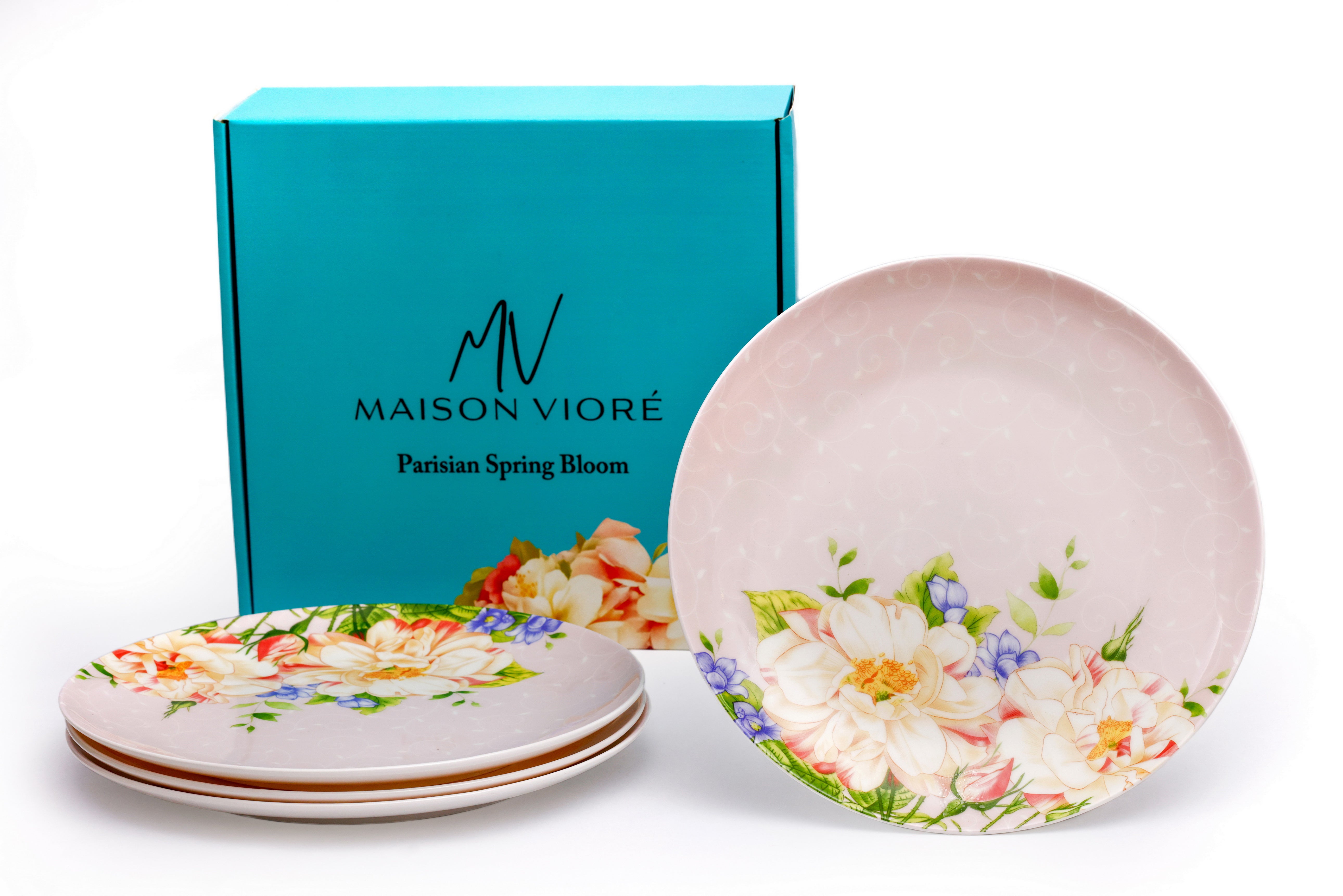 Maison Viore Parisian Spring Bloom 10" Dinner Plates Set of 4 Pink