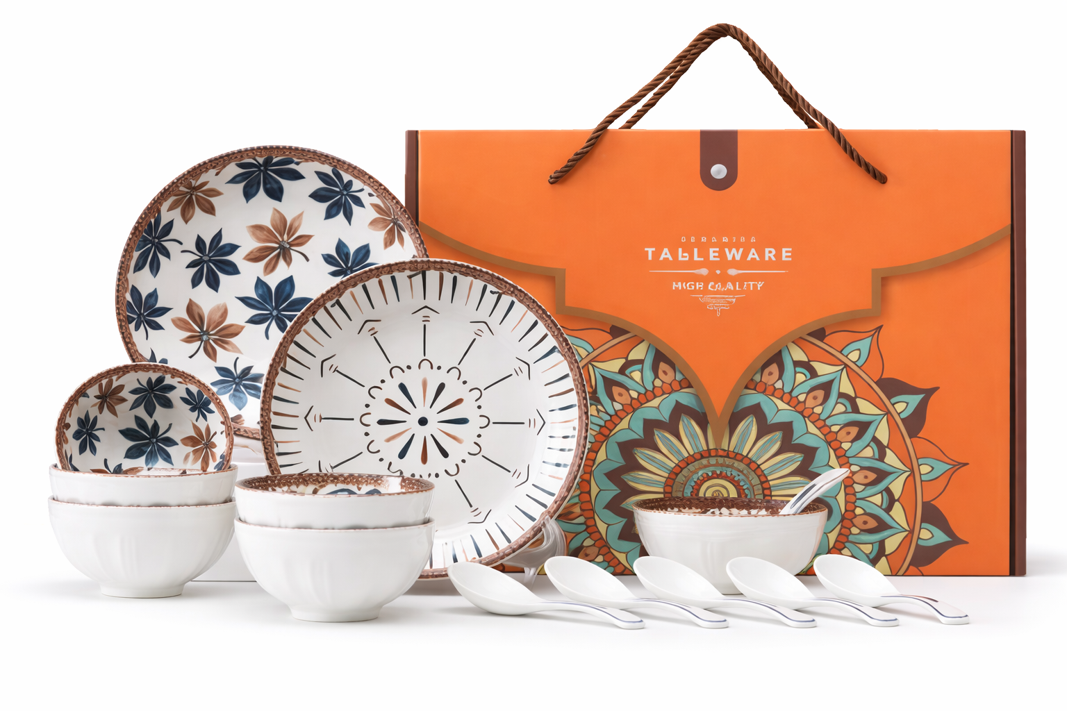 Maison Viore Paris Golden Fall Six Bowls With Six Spoons And Two Plates 14-pcs